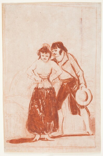 Man helping a young woman to undress