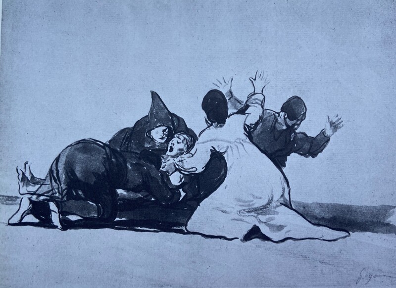 Cuatro figuras rodeando a un moribundo