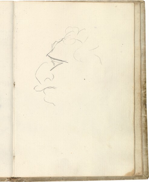 Tanteo de cabeza caricaturesca de perfil (¿Javier Goya?)