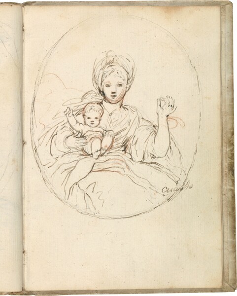Virgen con el Niño sentado en su regazo, enmarcada en un óvalo