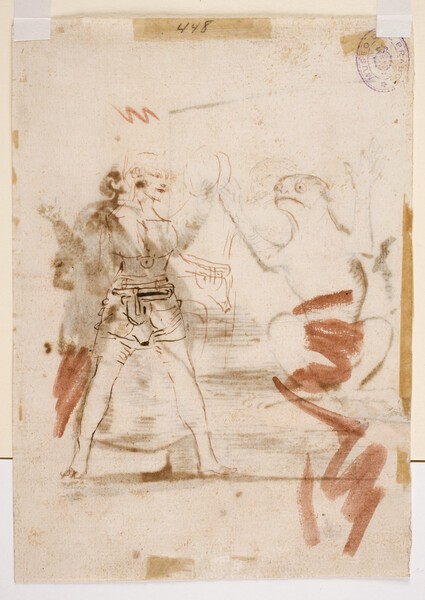 Figure with chastity belts, notes of two figures and frog