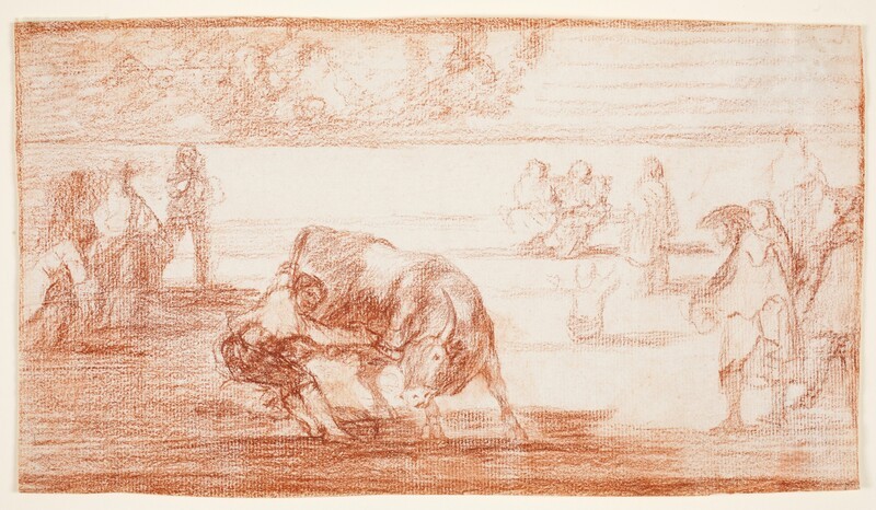 El mismo vuelca un toro en la plaza de Madrid (dibujo preparatorio)