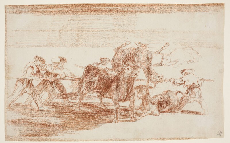 Palenque de los moros hecho con burros para defenderse del toro embolado (dibujo preparatorio)