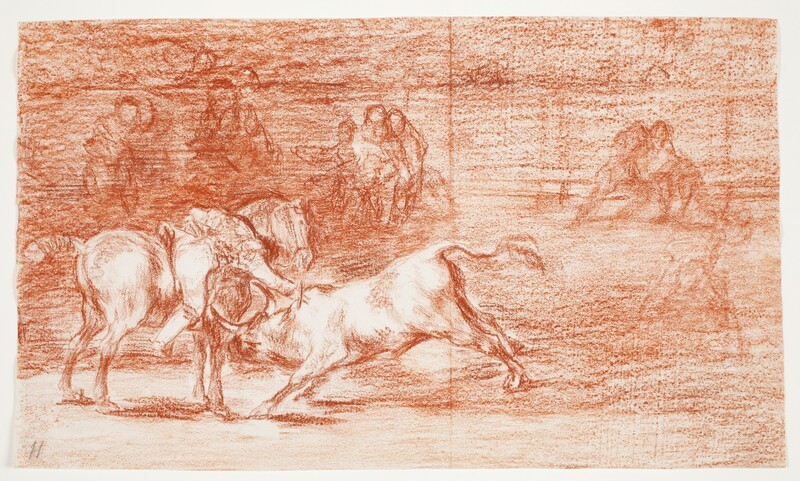 Mariano Ceballos, alias el Indio, mata el toro desde su caballo (dibujo preparatorio)