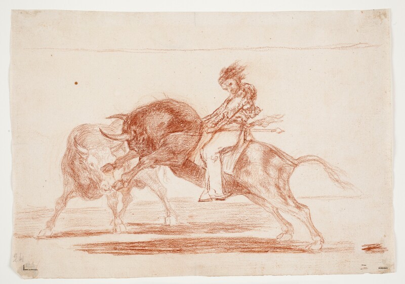 The same Ceballos mounted on another bull that broke the rejones in the bullring of Madrid (preparatory drawing).