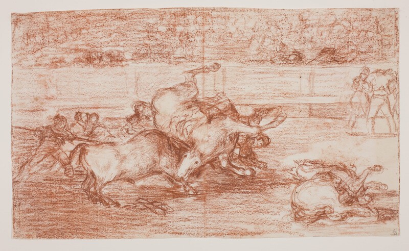 Unfortunate charge of a powerful bull (Bullfighting B) (preparatory drawing)