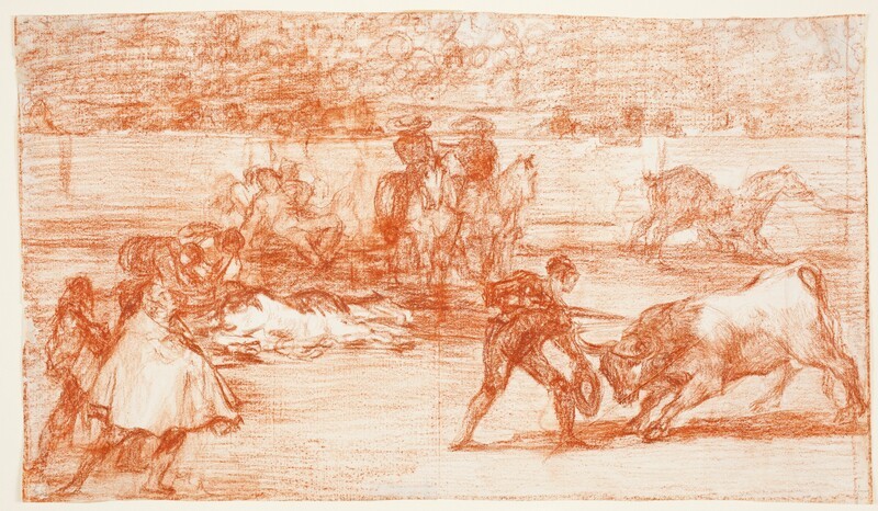 A bullfighter entering to kill with a hat in his hand instead of a muleta (Bullfighting I) (preparatory drawing)