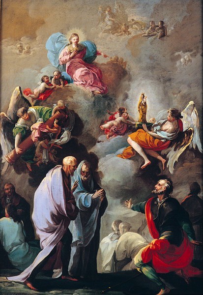 Venida de la Virgen del Pilar a Zaragoza y aparición al apóstol Santiago y convertidos
