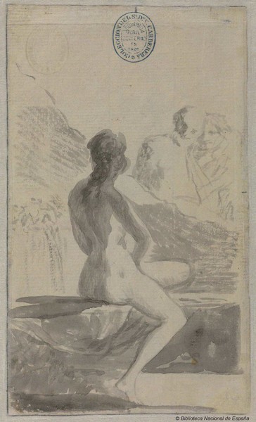Mujer joven lavándose en la fuente