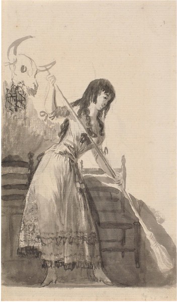 Young woman sweeping