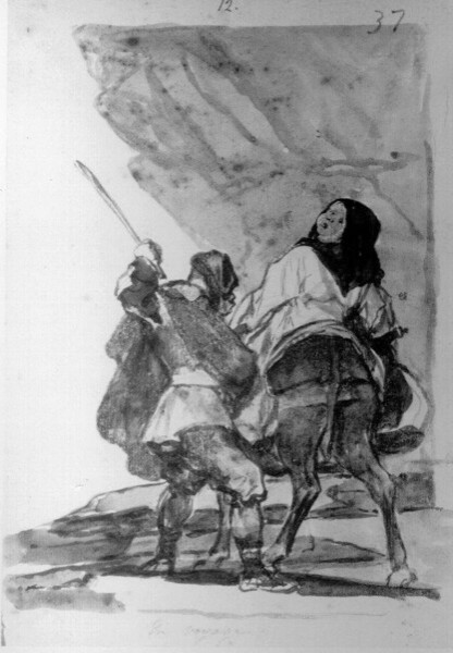 Hombre pegando a una mula montada por un monje (F.37)