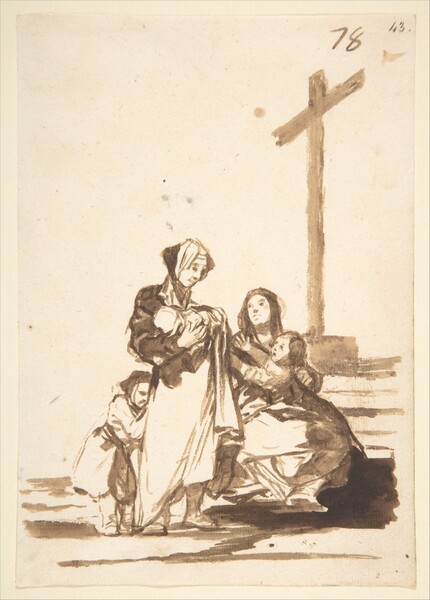 Mujeres y niños al pie de una cruz (F.78)