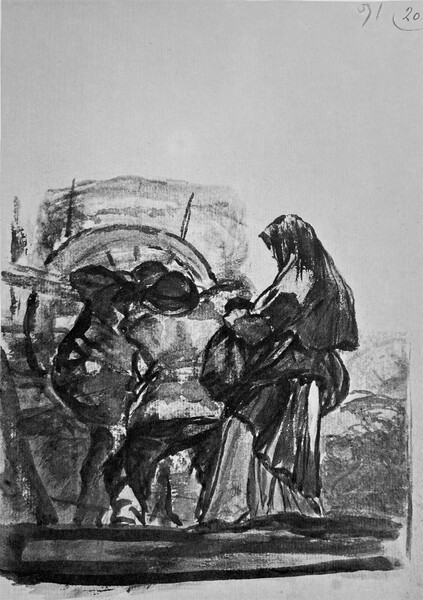 Una mujer y dos hombres junto a un carro (F.91)
